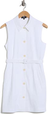 Theory Sleeveless Belted Linen Blend Shirtdress