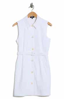 Theory Sleeveless Belted Linen Blend Shirtdress
