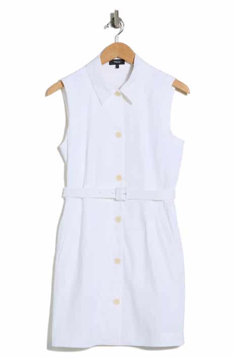 Theory Sleeveless Belted Linen Blend Shirtdress