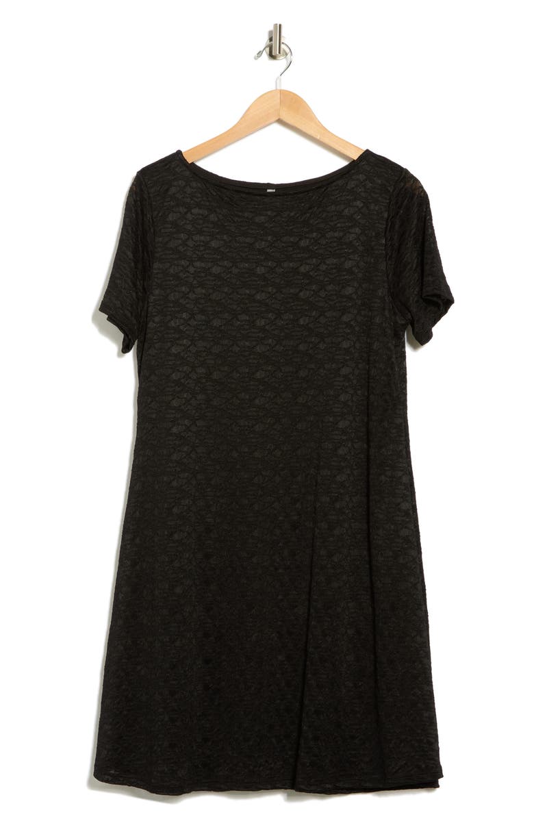 Renee C Short Sleeve Lace Trapeze Dress, Alternate, color, Black