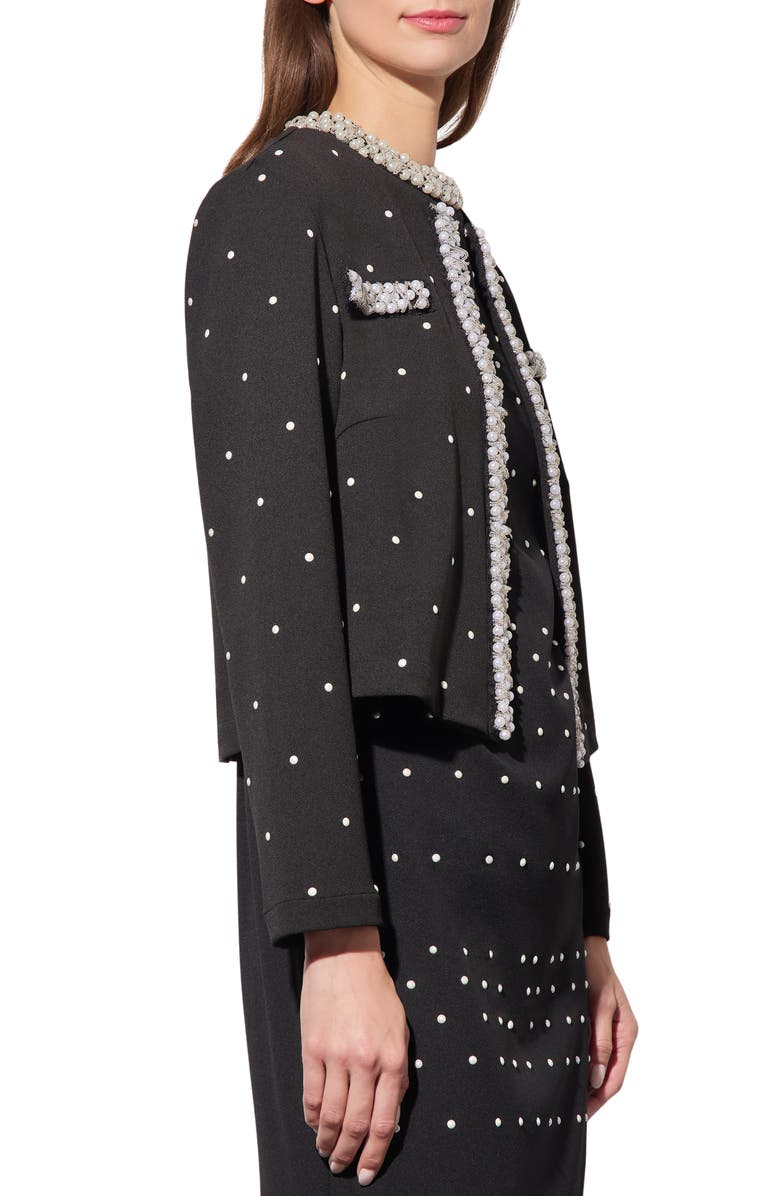 Ming Wang Deco Embellished Stretch Crepe Jacket, Alternate, color, Black/ White