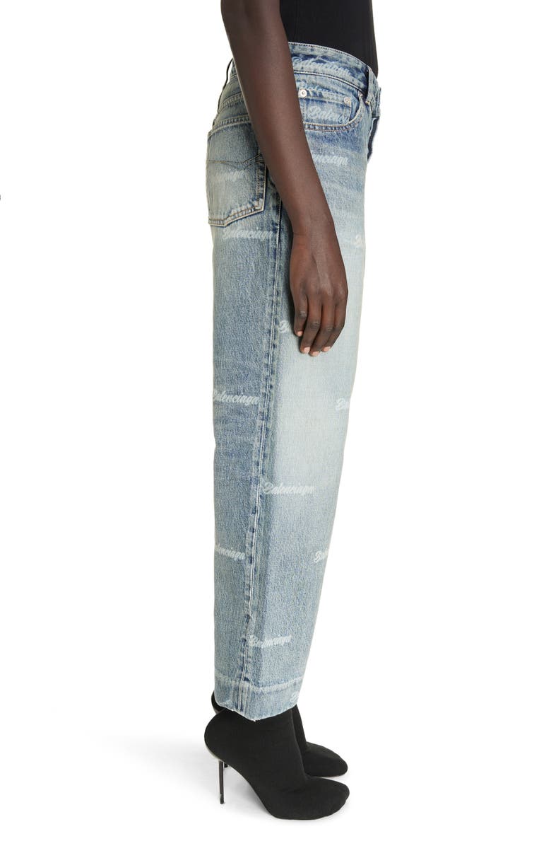 Logo Print Crop Wide Leg Jeans
