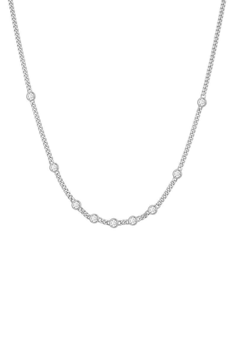 Bezel Cubic Zirconia Station Necklace, Main, color, SILVER
