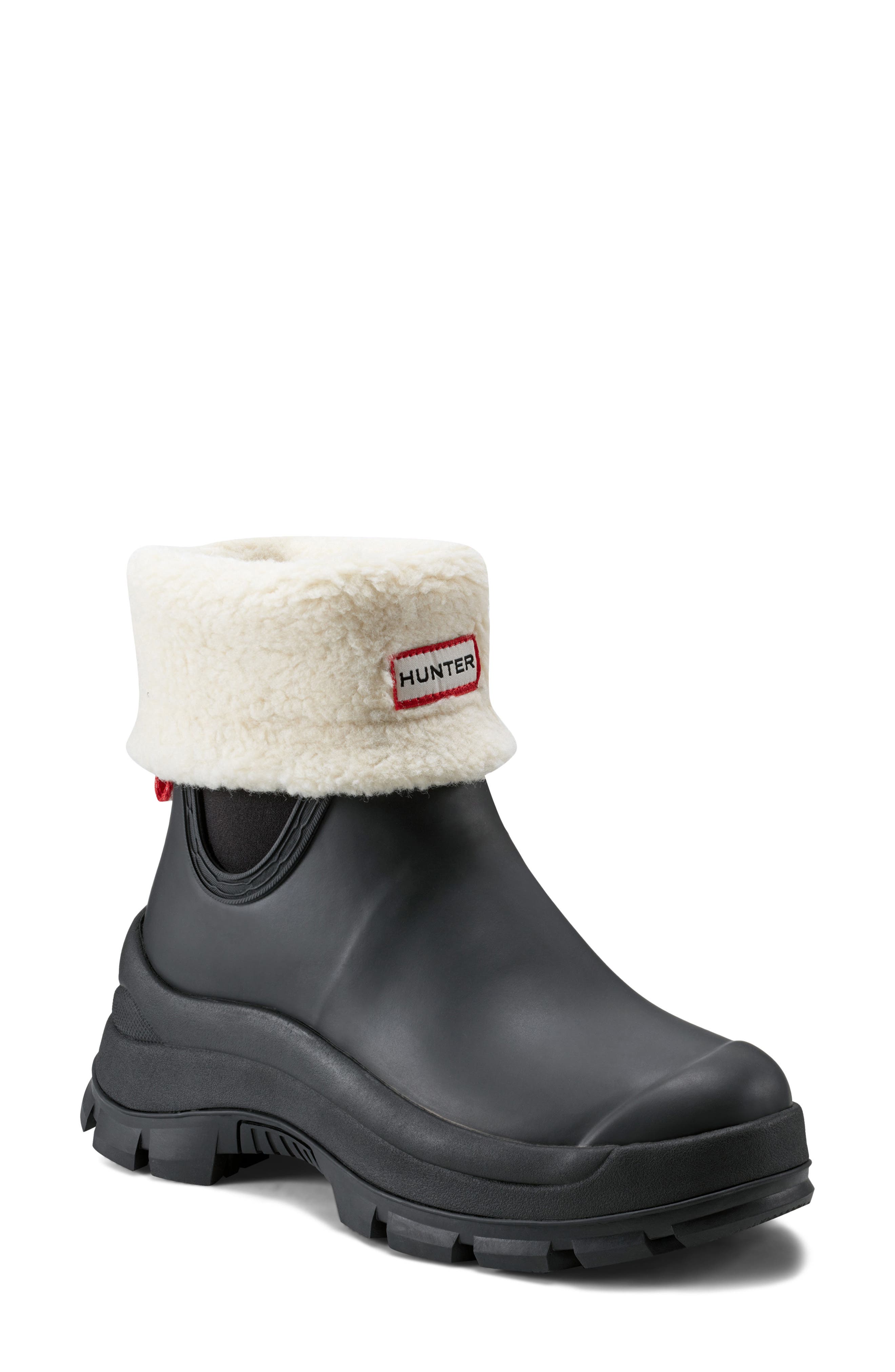 Hunter Esme Lug Sole Waterproof Snow Bootie, Main, color, Black 001