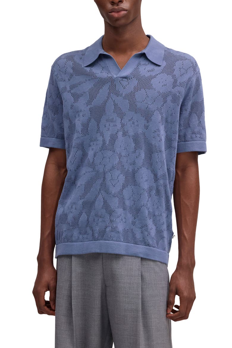 Ryan Floral Pointelle Jersey Polo, Main, color, STONE BLUE