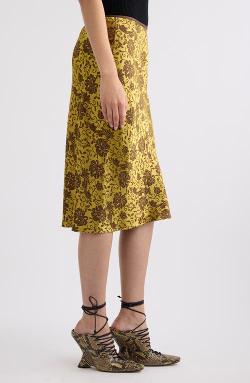 Dries Van Noten Sati Floral Satin Midi Skirt In Ocra
