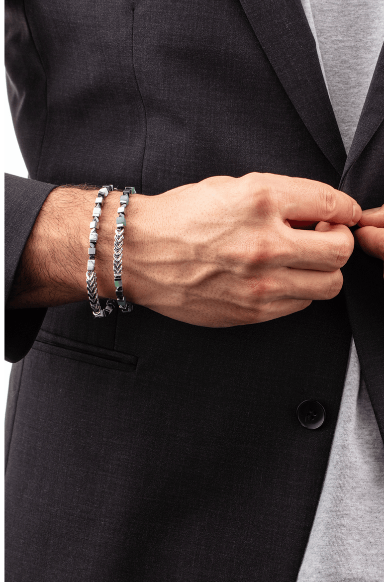 Bracelet Precious Cubes & Chain White-Silver, Alternate, color, Silver