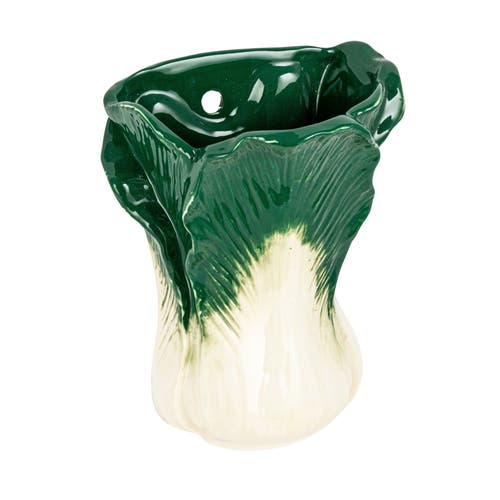 Storied Home Embossed Stoneware Cabbage Shaped Wall Vase Planter In Green