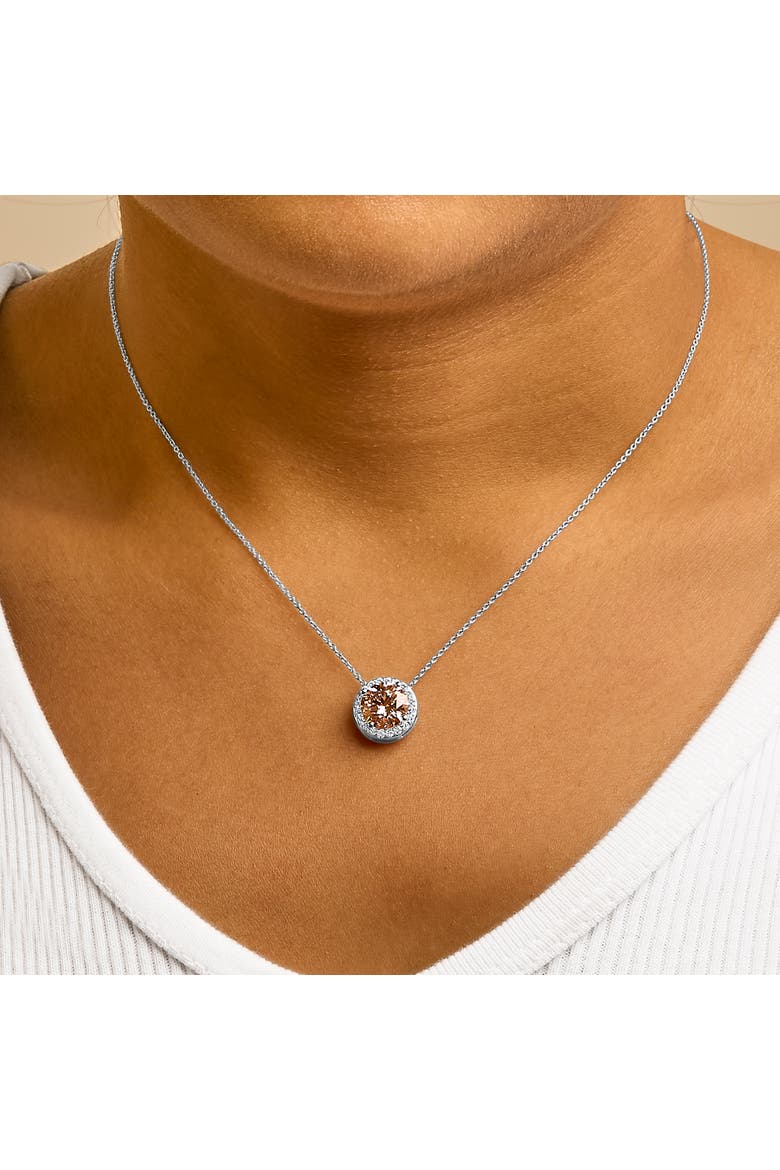 14K White Gold 2 3/8 Cttw Lab Grown Pink Diamond Solitaire Halo Pendant Necklace, Alternate, color, White