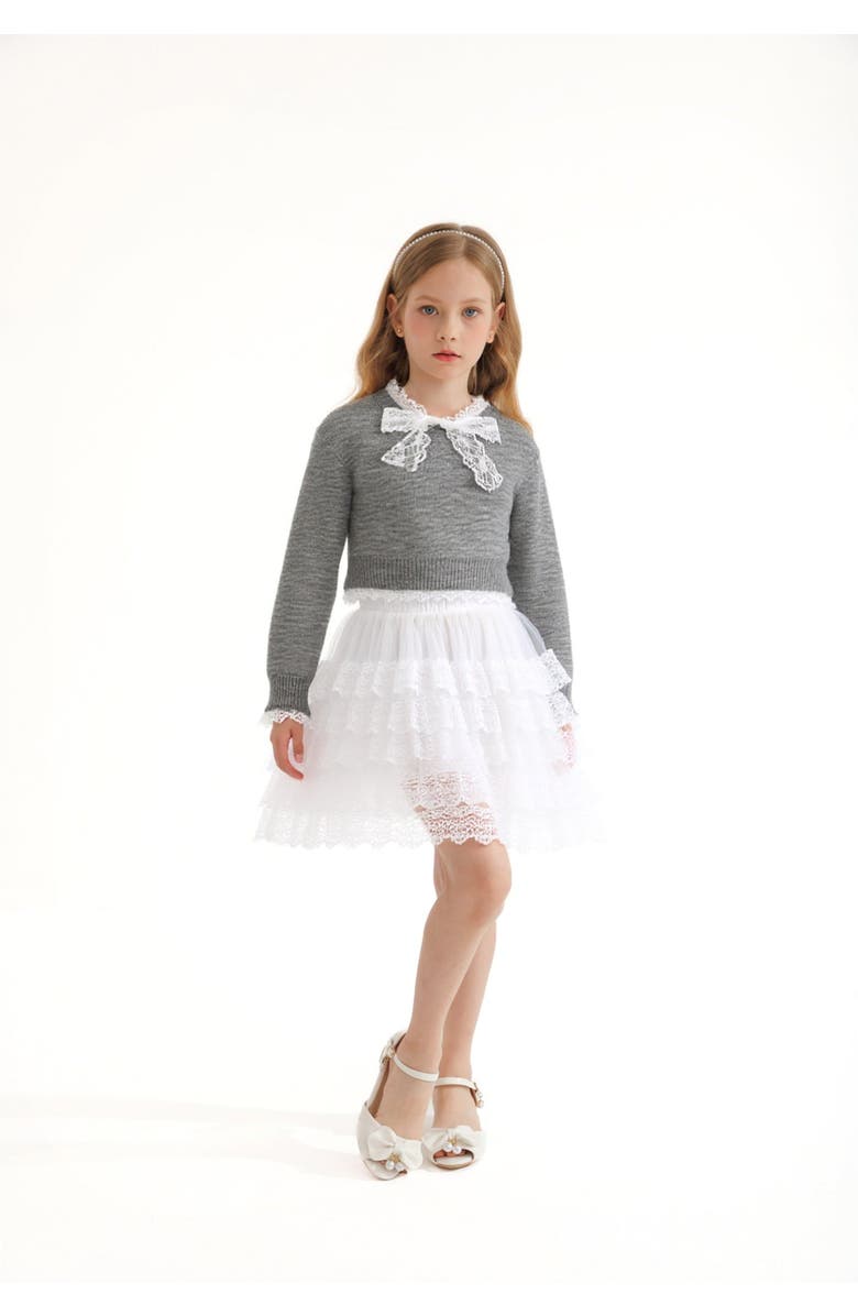 Sweet Cactus Lace-Bow Top with Tiered Skirt, Alternate, color, Grey