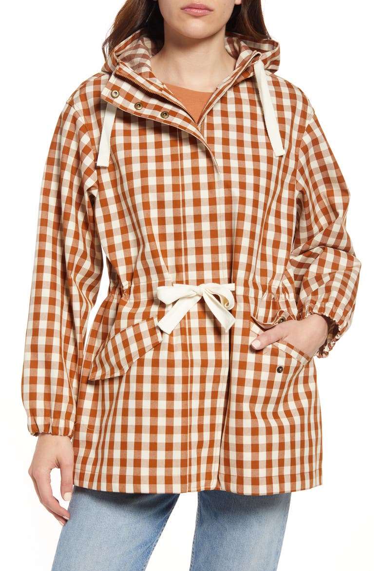 Raincloud Gingham Raincoat, Alternate, color, GOLDEN PECAN