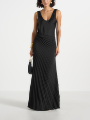 Manière De Voir Fiona Satin Fan Pleat Maxi Skirt