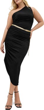 City Chic Slink Ruched One-Shoulder Body-Con Dress
