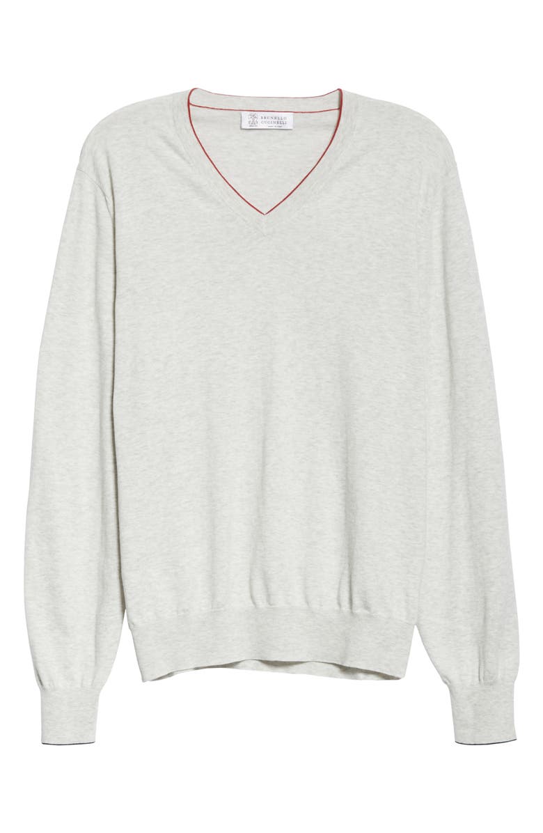 Brunello Cucinelli Cotton V-Neck Sweater, Alternate, color, 