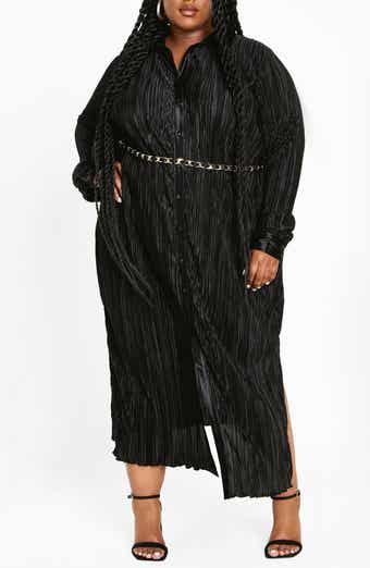 Amirah Plissé Long Sleeve Maxi Shirtdress