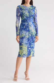 Vince Camuto Ruched Mesh Long Sleeve Dress