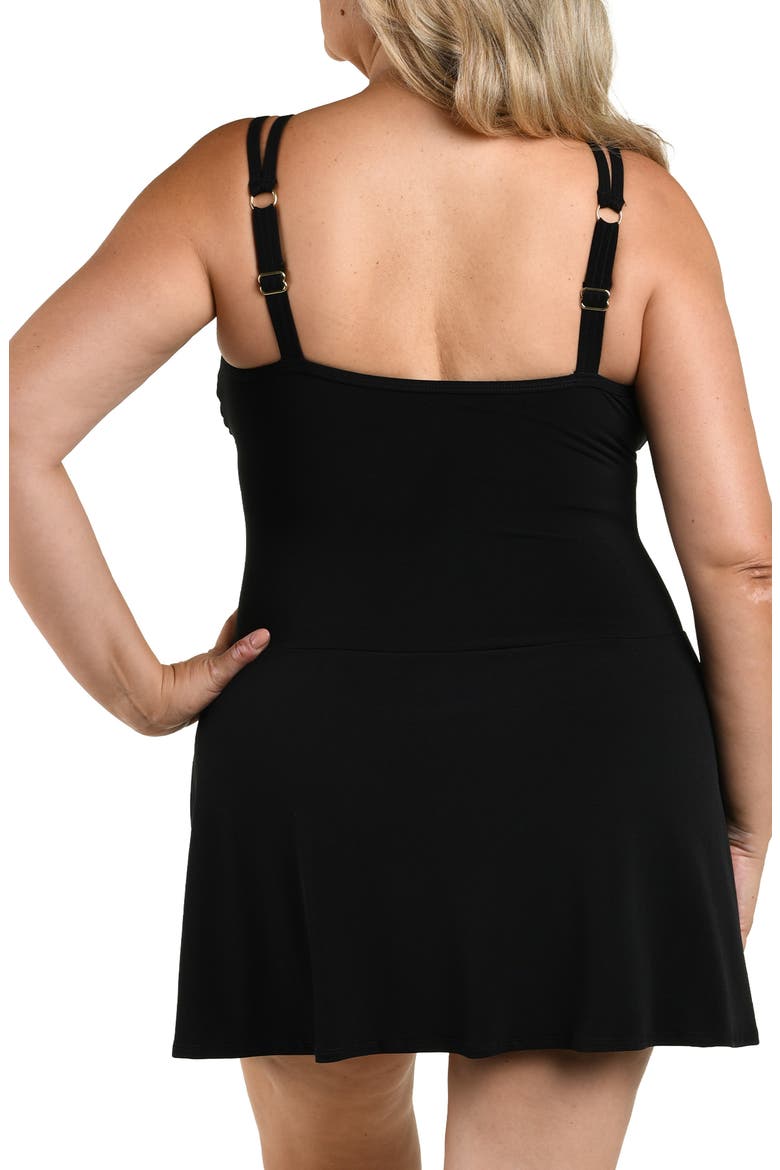 Full Coverage V-Neck Swimdress, Alternate, color, BLACK