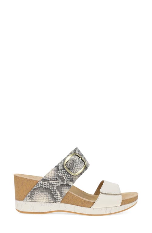 Dansko Shannon Platform Wedge Slide Sandal In Snake/ivory Leather