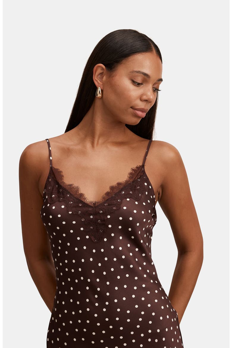 Jess Polka Dot Lace Trim Satin Midi Slipdress, Alternate, color, JAYA SPOT