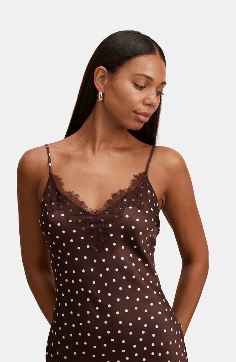 Ever New Jess Polka Dot Lace Trim Satin Midi Slipdress, Alternate, color, Jaya Spot