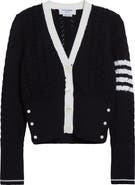 Thom Browne 4-Bar Pointelle Cable Virgin Wool Cardigan