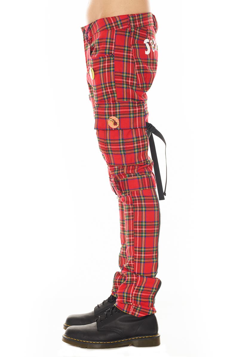 Cult of Individuality Rocker Sex Pistols Plaid Slim Leg Cargo Pants, Alternate, color, Plaid