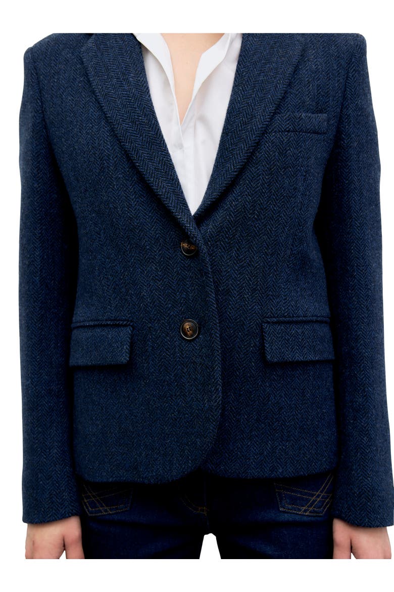 Juliet Herringbone Wool Blazer, Alternate, color, Navy Blue