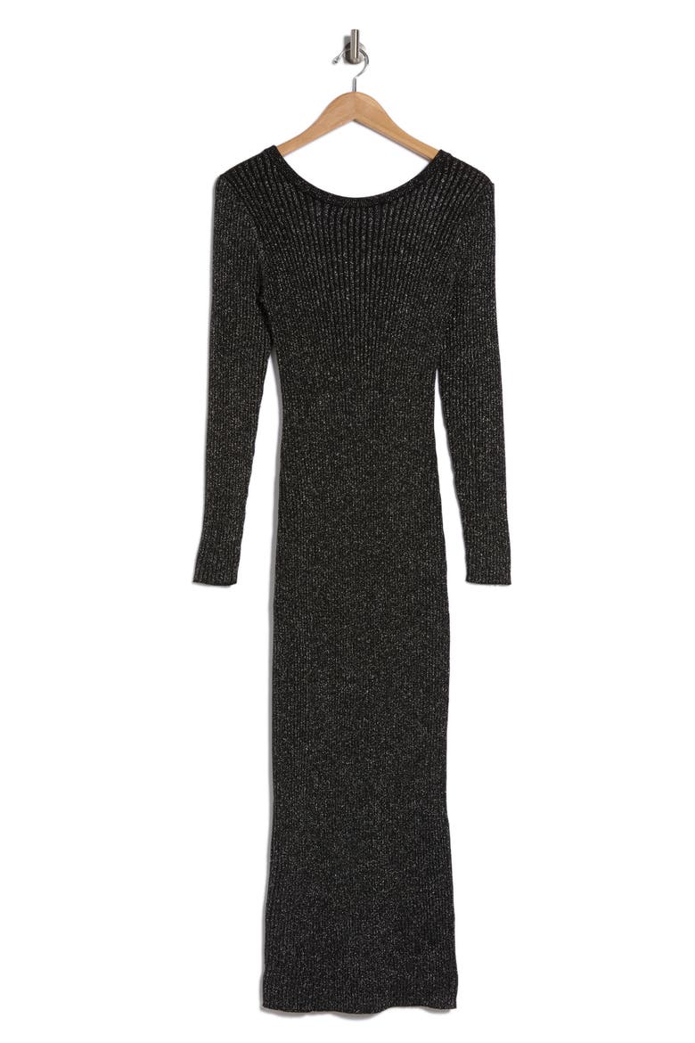 Crossback Shimmer Long Sleeve Sweater Dress, Alternate, color, BLACK