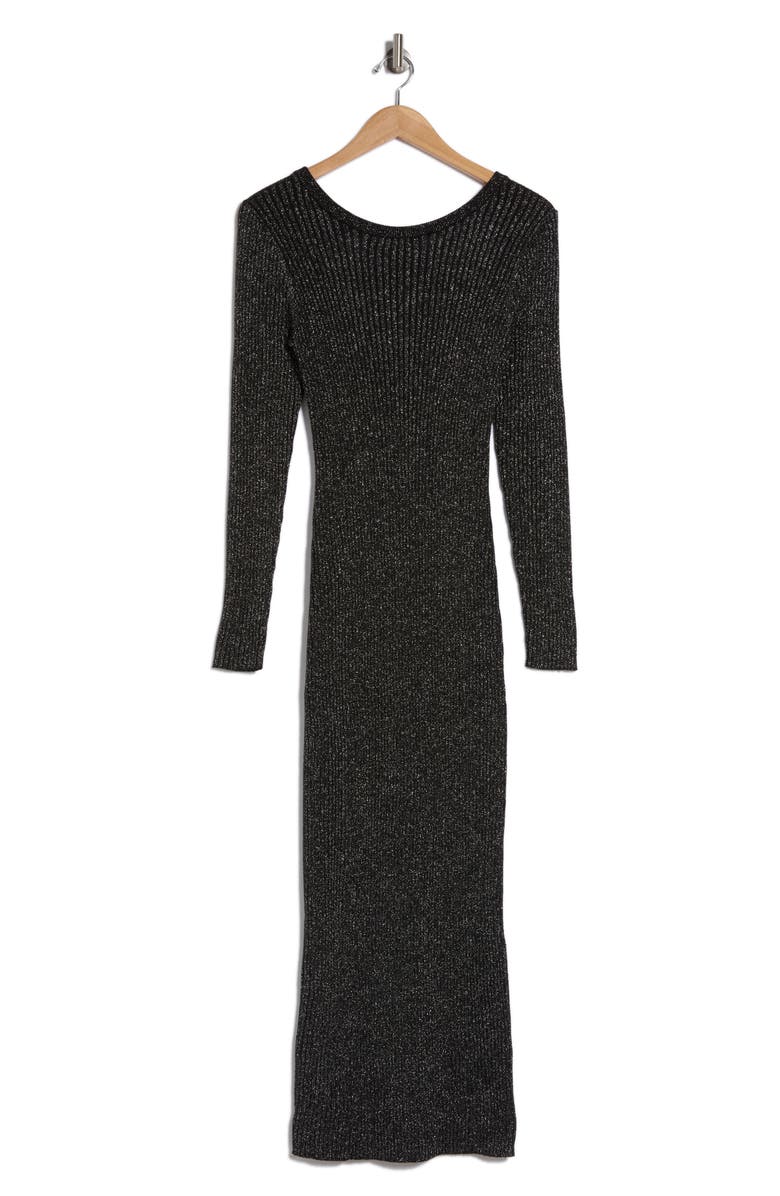 ICHI Crossback Shimmer Long Sleeve Sweater Dress, Alternate, color, Black