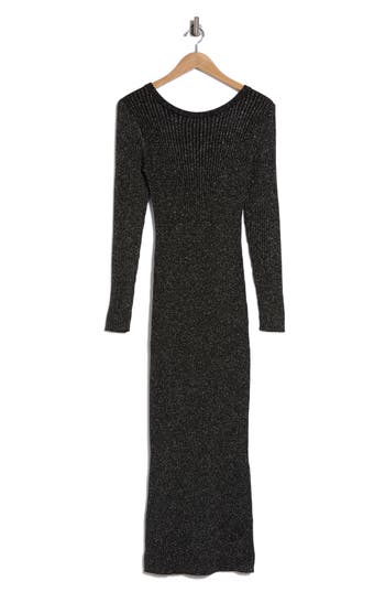 Ichi Crossback Shimmer Long Sleeve Sweater Dress In Black