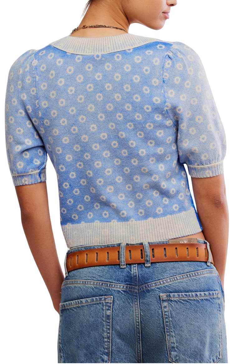 Isla Puff Sleeve Crop Wool & Cashmere Blend Cardigan, Alternate, color, BLUE COMBO
