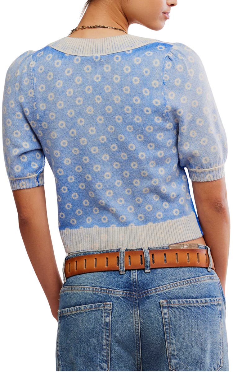 Free People Isla Puff Sleeve Crop Wool & Cashmere Blend Cardigan, Alternate, color, Blue Combo