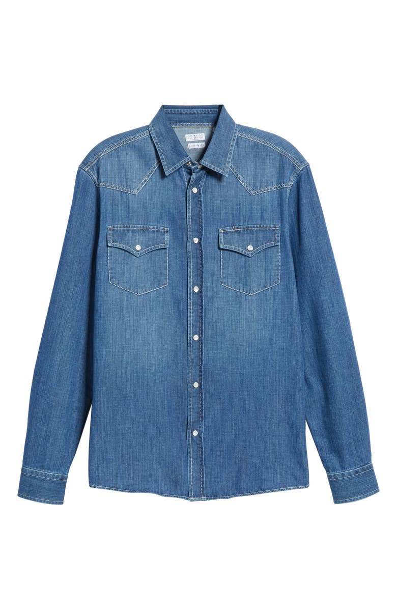 Brunello Cucinelli Leisure Fit Dark Western Shirt, Alternate, color, 