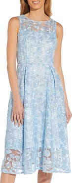 Adrianna Papell Floral Embroidered Fit & Flare Midi Dress