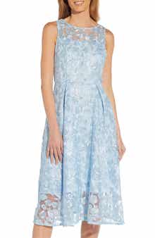 Adrianna Papell Floral Embroidered Fit & Flare Midi Dress