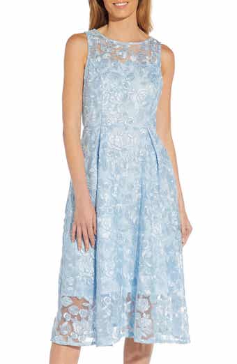 Adrianna Papell Floral Embroidered Fit & Flare Midi Dress
