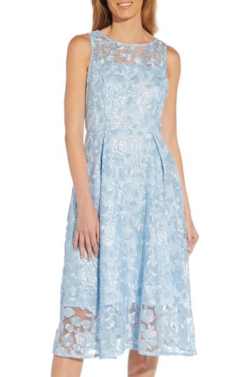 Adrianna Papell Floral Embroidered Fit & Flare Midi Dress In Blue