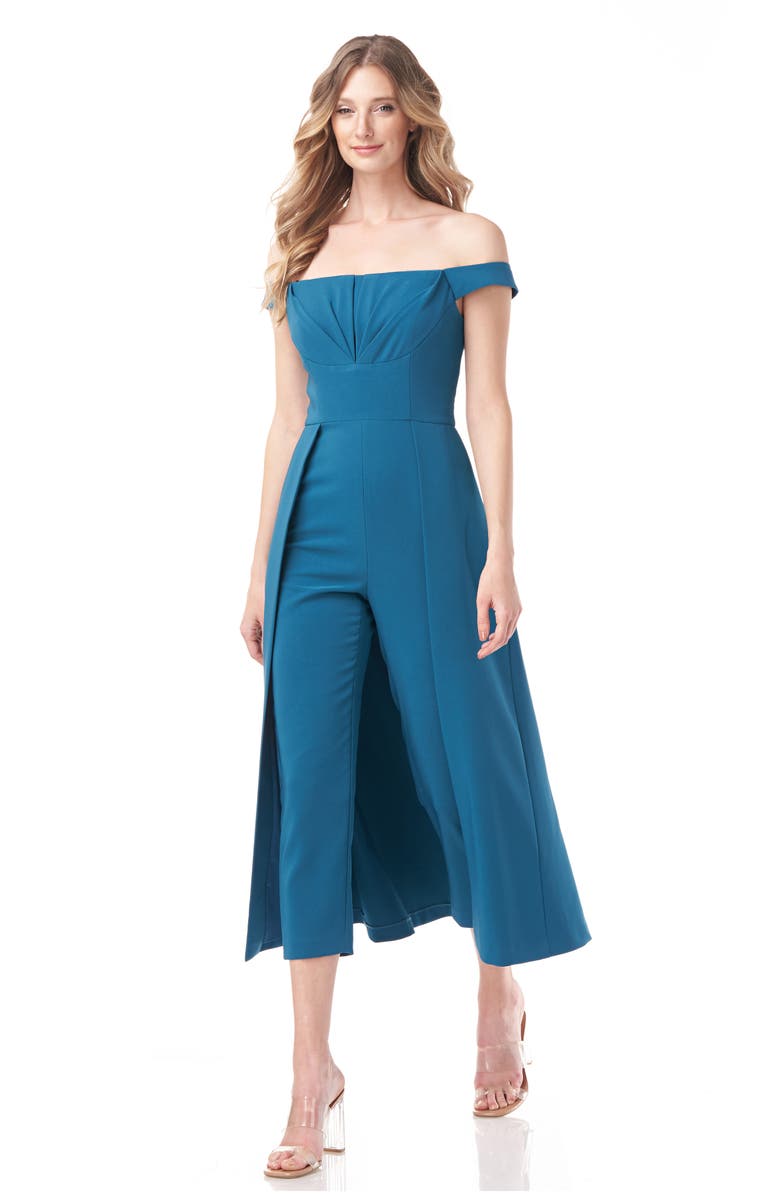 Kay Unger Bridget Midi Romper, Alternate, color, Teal