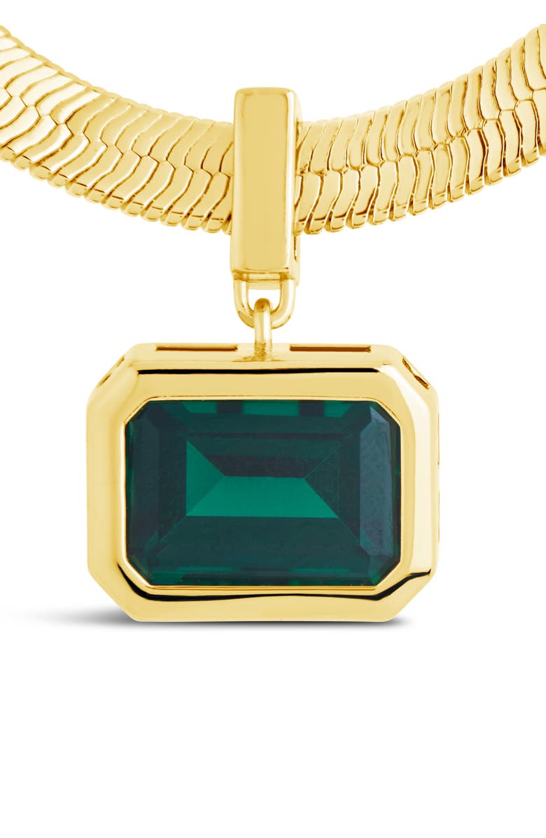 Sterling Forever Calder Cubic Zirconia Pendant Herringbone Chain Necklace, Alternate, color, Gold