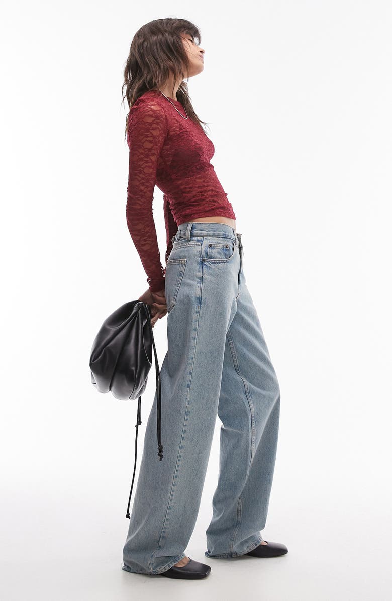 Topshop Lace Sheer Long Sleeve Top, Alternate, color, 