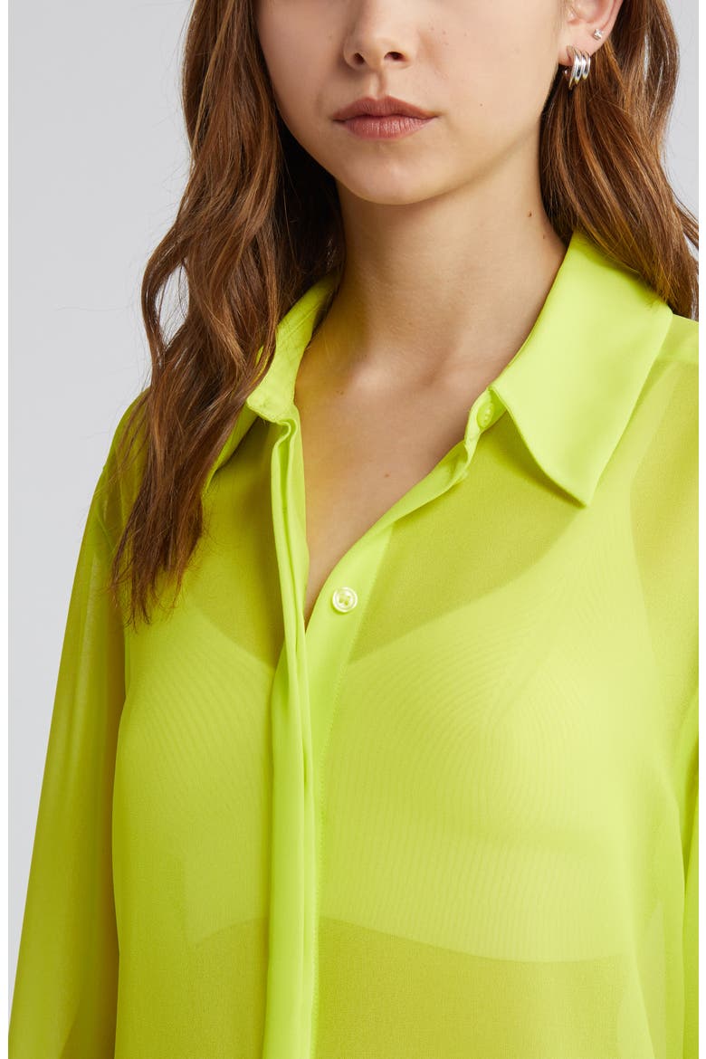 Oversize Semisheer Button-Up Shirt, Alternate, color, GREEN PRIMROSE
