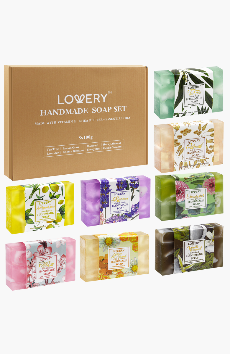 Lovery Handmade Soap Set - 8 Piece Variety Pack, Luxury Bath Soap Gift Box, Main, color, Multicolor