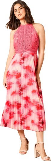 chinese dress ladies Rent Oasis Red Lace Puff Sleeve Midi Dress