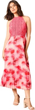 Oasis Printed Lace Mix Halterneck Midi Dress