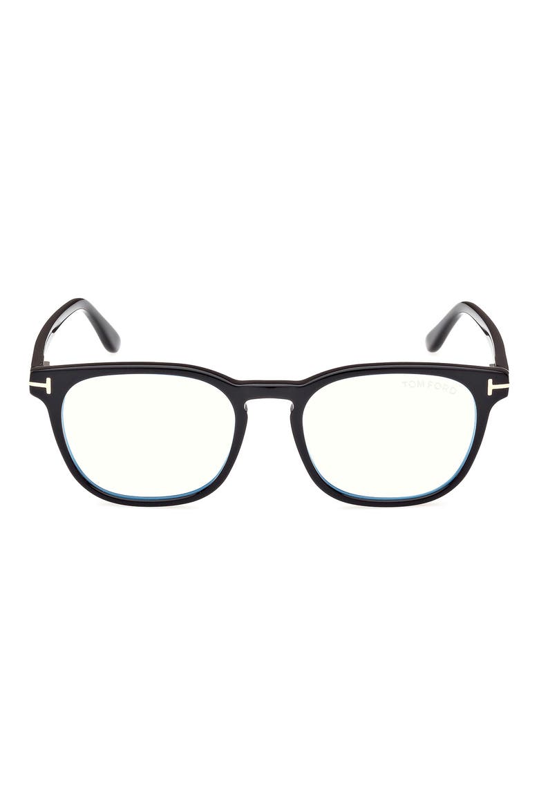 53mm Square Blue Light Blocking Glasses, Main, color, SHINY BLACK