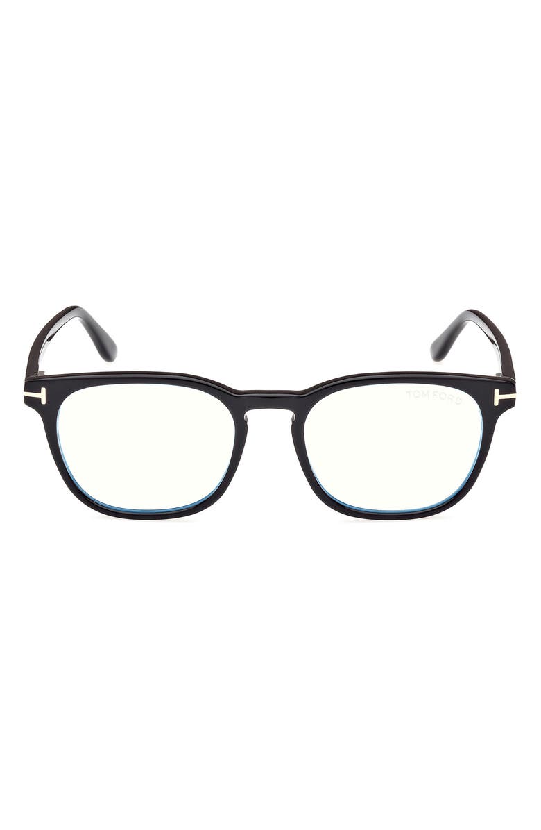 TOM FORD 53mm Square Blue Light Blocking Glasses, Main, color, Shiny Black