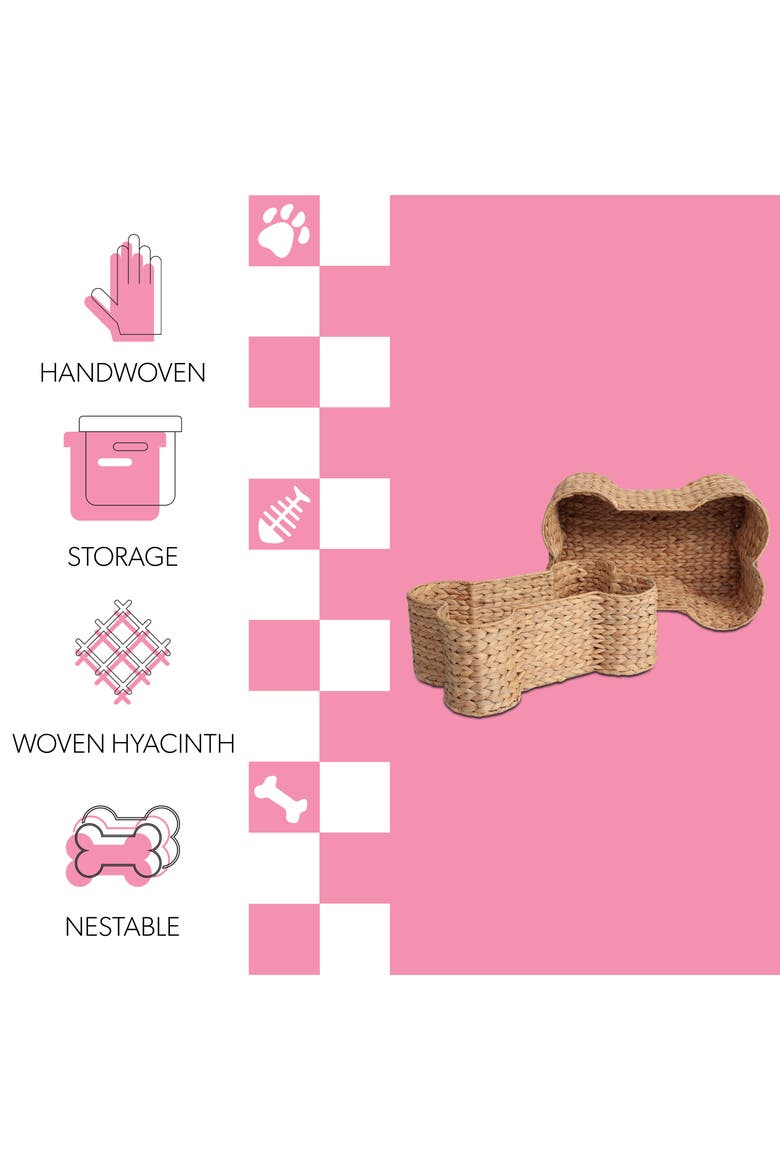Digby Bone-Shaped Large Hand Woven Water Hyacinth Nesting Pet Toy Organizer Baskets, Alternate, color, Natural