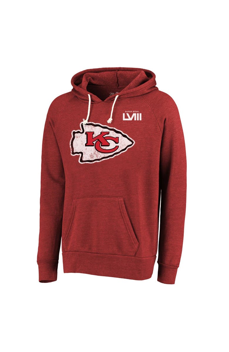 Majestic Threads Men's Majestic Threads Travis Kelce Red Kansas City Chiefs Super Bowl LVIII Player Name & Number Tri-Blend Pullover Hoodie, Alternate, color, 