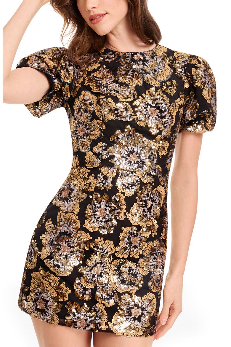 Elsie Sequin Floral Cocktail Minidress, Alternate, color, GOLD MULTI