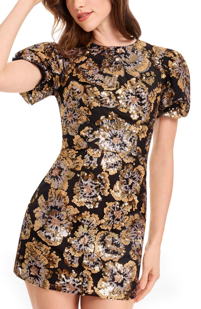 Dress the Population Elsie Sequin Floral Cocktail Minidress, Alternate, color, Gold Multi